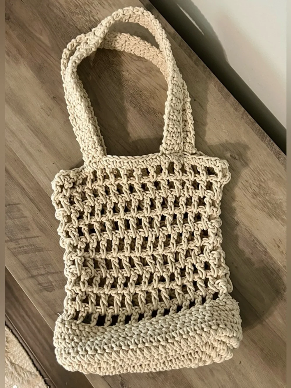 J.Crew Macrame Tote Bag Boho Woven Market Beach Bag Natural Cotton One Size